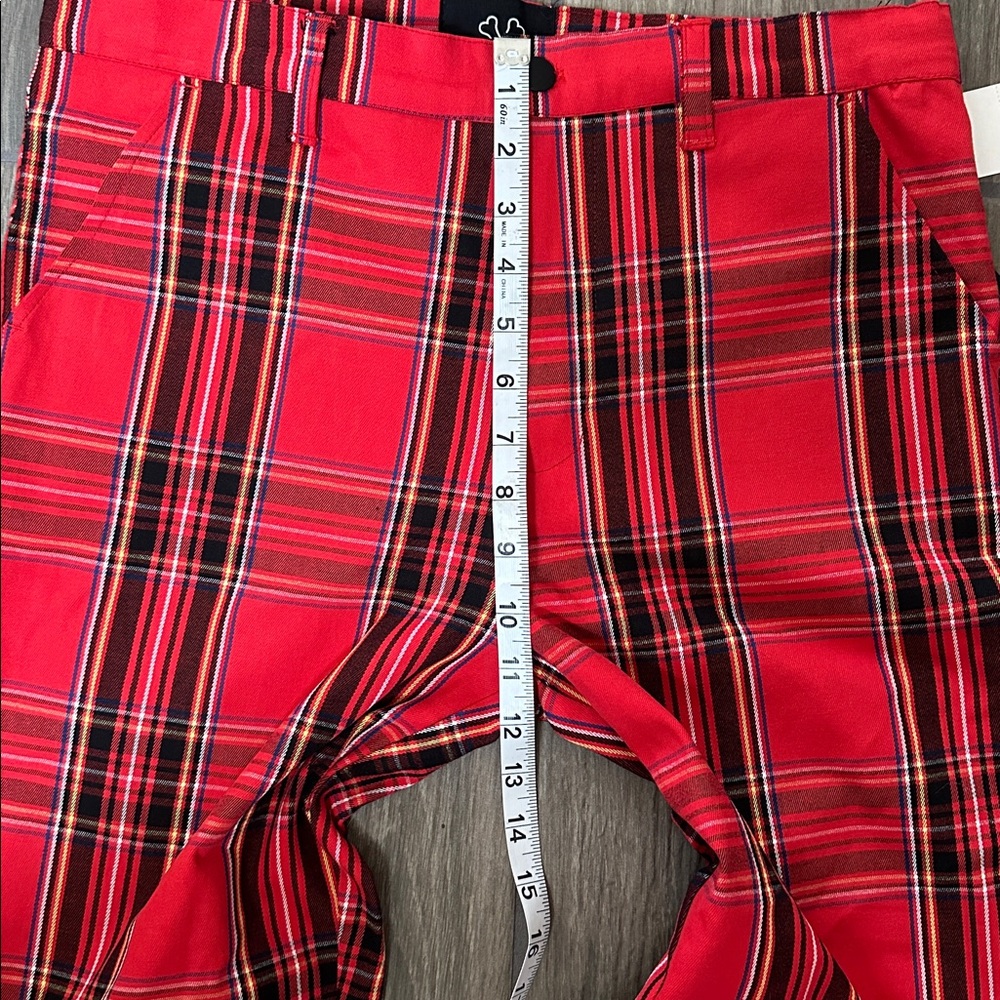 Chic Red Plaid Women's Straight Leg Pants - Picture 4 of 9